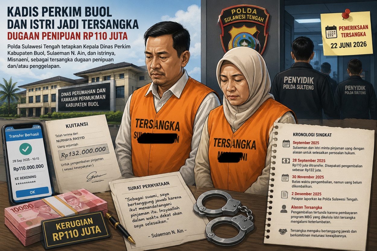 Tersandung Kasus Dugaan Penipuan, Kadis Perkim Buol dan Istri Jalani Pemeriksaan 22 Juni Sebagai Tersangka!
