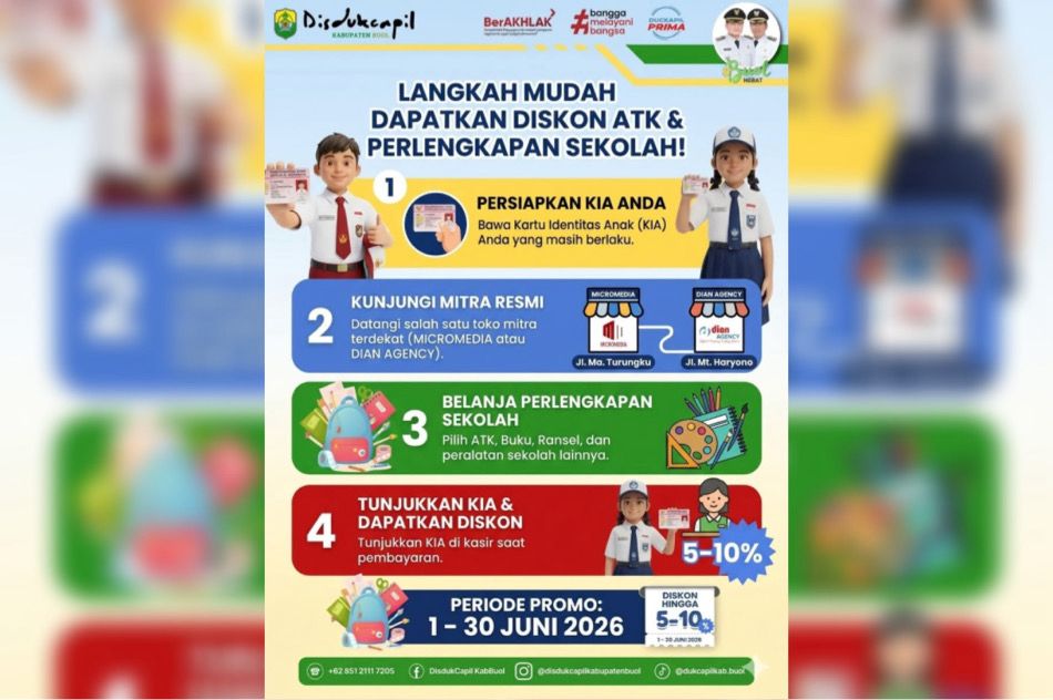 Disdukcapil Buol Dorong Kepemilikan KIA Lewat Program Diskon Perlengkapan Sekolah